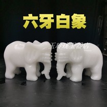 The new jade exquisite jade shop carves six teeth white elephant three pairs of teeth absorbent white jade elephant ornaments a pair of custom-made