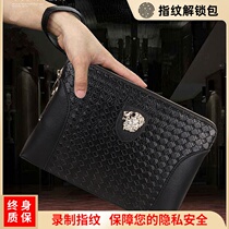 Fingerprint Unlock Hand Bag Men Genuine Leather Upscale Fashion Casual Clip Bag Luxury Hand Bag Large Capacity Business Hand Grab Bag