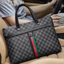 Mens briefcase 2021 new high-end fashion Business Bag Leather large capacity leisure Hand bag light luxury Tide brand