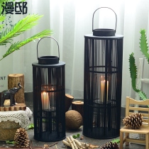 Floor retro Candlestick ornaments Nordic romantic home European bamboo lantern aromatherapy candle holder Typhoon lamp