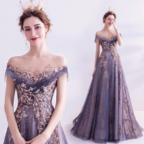 Gas queen purple dinner Annual party Birthday catwalk host performance Wedding dress evening dress wholesale 3616