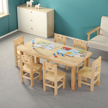 Kindergarten thickened solid wood rectangular tablesStudent desk chairs tablesStudent desk chairs