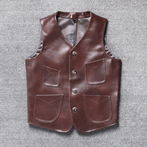 New leather leather mens leather vest Head layer cowhide simple fashion leather jacket coat slim leather vest