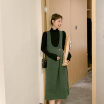 Pregnant womens suit Spring and Autumn New style out of fashion black high neck bottom top slant buckle strap skirt two-piece set
