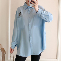Pregnant women Autumn long shirt 2021 wear fashion embroidered top maternity spring and autumn chiffon shirt