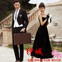 Black location vintage French Hepburn style velvet couple photo sundress dress theme wedding studio clothing