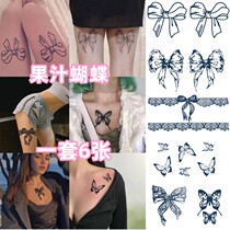 Herbal juice bow tattoo patch semi-permanent thigh lace bow durable waterproof female grass semi-permanent