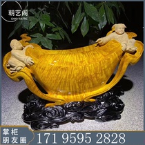 Jinsi Nan Wood Root Carving (Boy Send Treasure) Gold Yuanbao Zhao Cai Nan water ripple hand-carved
