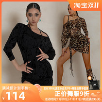 Dancebaby Latin Dance Dress Female Adult Exercise Dress Rumba Dance Dress Lace-up Off-the-Shoulder Dress ZD402