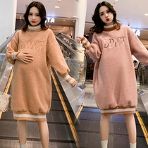Pregnant womens autumn and winter suits fashion clothes long thick and velvet tops womens coats winter dresses