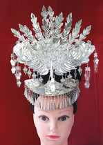Guizhou Miao characteristic silver jewelry headdress stage performance costume hat collar necklace 2018 New hairpin Miao Silver