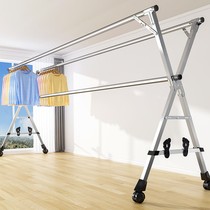 Folding drying rack floor-to-ceiling indoor household balcony bedroom stainless steel outdoor cool telescopic pole type drying quilt artifact