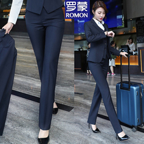 Romon Western Pants Lady Spring Autumn Show Slim Lady Work Professional Working Pants Black elastic high-end positive dress Western pants