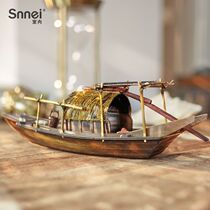 Imitation ancient Shaoxing urcanopy boat country wind swing piece Chinese fishing boat wood boat handmade solid wood-smooth sailing model