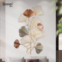 Modern new Chinese TV background wall decoration staircase corridor ginkgo leaf light luxury metal porch wall decoration