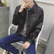 Leather mens jacket spring and autumn locomotive clothes loose youth casual leather jacket handsome students retro trend