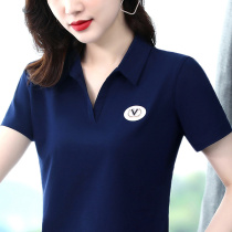 Pure cotton t-shirt womens short-sleeved 2021 summer new womens top loose and wild mother lapel sports polo shirt