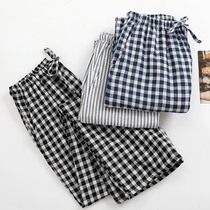 Japan Day Series Sleeping Pants Pure Cotton Long Pants Double color woven gauze High waist plaid slim-shaped home pants can be worn out
