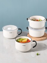 Japanese ceramic lunch box to work microwave oven heating special fresh-keeping bowl with lid round sealed fresh-keeping box