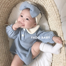  ins21 spring and Autumn Korean baby princess climbing suit long-sleeved sweet baby triangle bag fart one-piece romper send hairband