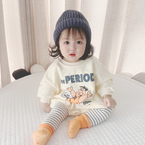  ins2021 autumn Korean version of the baby cute cartoon long-sleeved one-piece romper for men and women baby loose bag fart climbing clothes