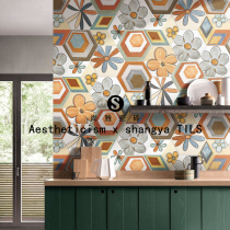 American retro hexagonal brick kitchen bathroom balcony floor tile antique brick terrace garden garden pastoral tile