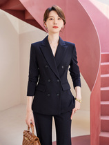 Professional suit female business dress suit Tibet green double row buckle autumn interview commuter work clothes