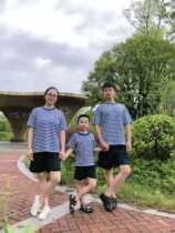 Children Physical fitness Summer Blue and White Striped Sea Soul T-Shirt Pro-Child Summer Camp Short Sleeve Round Collar Shirt Suit
