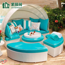 Balcony round bed rattan sofa large round bed outdoor furniture leisure round bed rattan chair reclining bed beach bed yard recliner