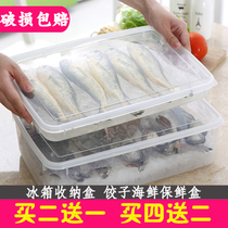 Kitchen refrigerator frozen seafood food drain preservation box Sealed storage box flat-bottomed dumpling box special trumpet