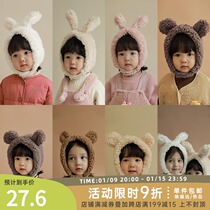 Baby childrens winter warm plus velvet hat girl earring hat cute super cute cartoon lamb hair baby hat