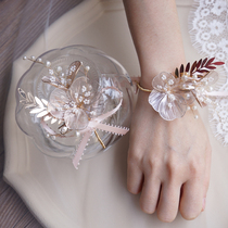 Forest European-style high-end wedding Bride groom wedding corsage Bridesmaid Pearl wrist flower Guest VIP opening