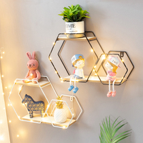  Wrought iron hexagonal partition shelf on the wall Nordic style home wall childrens room doll shelf decoration storage