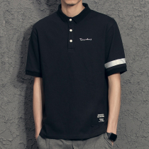 Tide brand embroidery lapel short-sleeved polo shirt mens Summer Port trend slim half-sleeve cotton casual solid color t-shirt dx