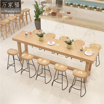 Nordic solid wood bar table Simple high foot against the wall Long table and chair combination Modern casual cafe narrow table