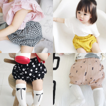 ins summer baby boy male and female baby pure cotton linen thin large PP bag fart shorts princess foreign air bread pants outside