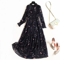 Very fairy floral chiffon dress autumn 2021 pear-shaped figure to wear large size womens slim dress