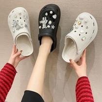 Japan GP2021 new hole shoes women sandals summer bear rhinestone thick bottom increase cool drag Baotou slippers