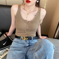 Knitted camisole women wear suits outside in summer with black spring and autumn bottoming gray design niche tops