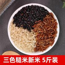 Three-color brown rice 5kg of new rice grains red rice black rice rough grain fitness germ fat reduction Rice