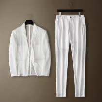 GJG thin casual suit mens summer new youth fashion casual suit wedding small suit jacket white