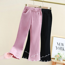 Girls Bell pants autumn 2021 new big childrens trousers childrens autumn and winter thickened outer wear plus velvet pants spring and autumn