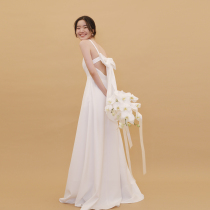 TANSSHOP back big bow halter white light wedding dress suspenders mop the floor simple dress dress women