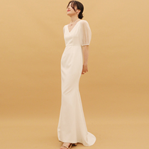 TANSSHOP simple mesh foam sleeve waist fish tail mop the floor long dress dress dress wedding dress