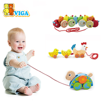 VIGA drag animal caterpillar children pull away toy trailer baby toddler puzzle rope mother and child chicken