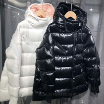 2021 Winter Meng M home down jacket womens short white goose down loose thick warm diagonal zipper cloak coat