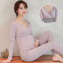 Pregnant women autumn clothes and trousers set cotton autumn and winter postpartum moon clothes feeding breastfeeding clothes warm pajamas during pregnancy