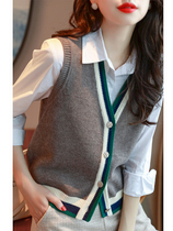 JOLIMENT sleeveless Contrast Knitted Cardigan Women 2020 Autumn Winter New Joker Vest Vest Sweater Jacket