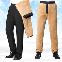 Dad outside wearing cotton pants winter plus suede thickened large code mens clothing for older people 6070-year-old loose high waist and warm pants