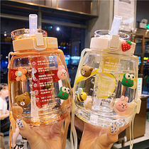 ins large capacity fresh and cute with tea partition straw plastic water Cup Net red outdoor fitness sports portable cup